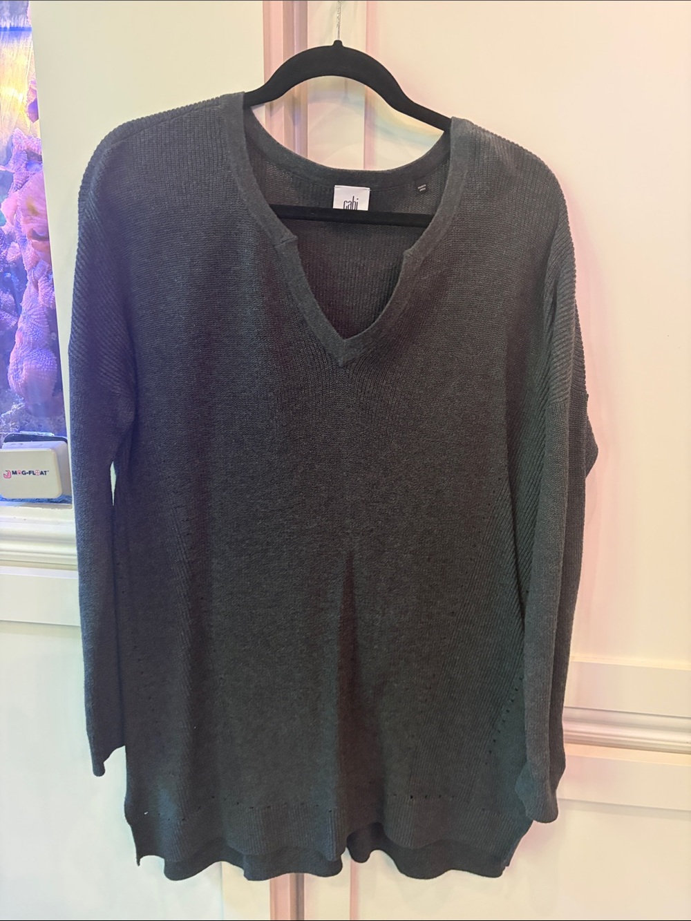 CAbi Charcoal V-Neck Knit Sweater #3705